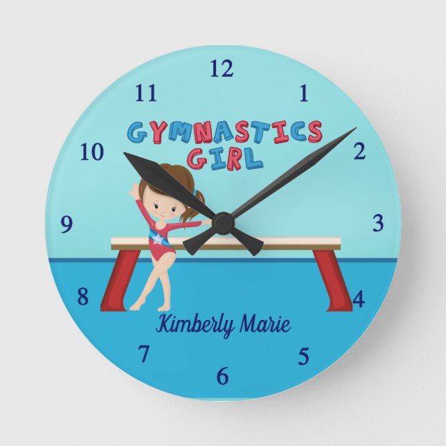 Reloj Redondo Mediano Cute Gymnastics Girl Custom Kids Gymnast Bedroom (Anverso)