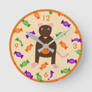 Reloj Redondo Mediano Cute Halloween Rat and Pumpkin