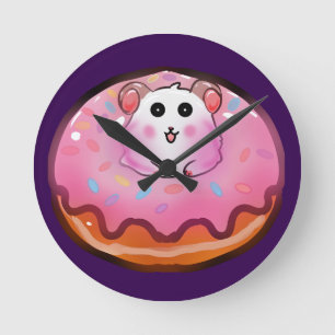 Reloj Redondo Mediano Cute Hamster Kawaii en Donut Rosa Glaseado Arte