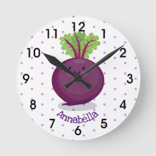 Reloj Redondo Mediano Cute happy beet root kitchen cartoon illustration