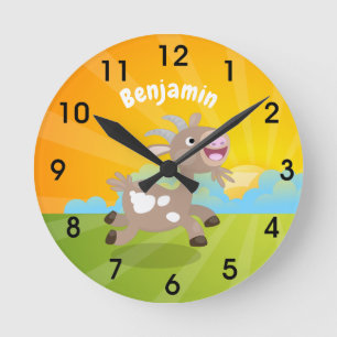 Reloj Redondo Mediano Cute happy billy goat cartoon