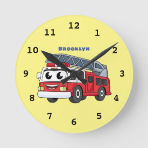 Reloj Redondo Mediano Cute happy fire engine cartoon