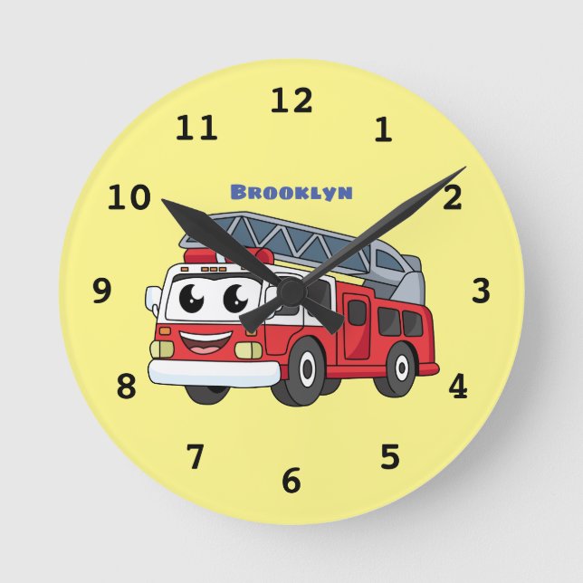 Reloj Redondo Mediano Cute happy fire engine cartoon (Anverso)