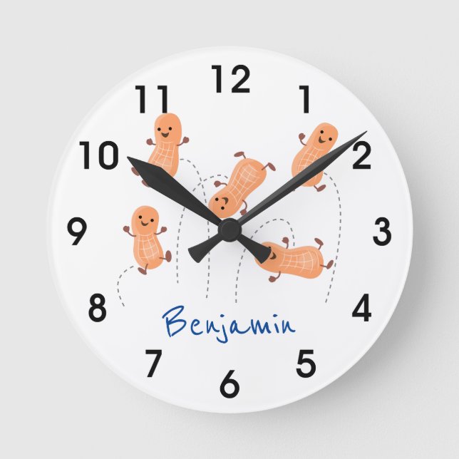 Reloj Redondo Mediano Cute happy jumping peanuts cartoon illustration (Anverso)