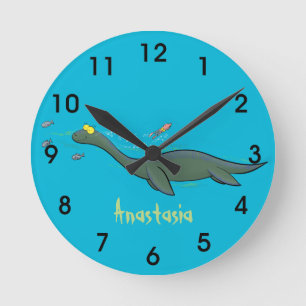 Reloj Redondo Mediano Cute, happy sea monster plesiosaur cartoon
