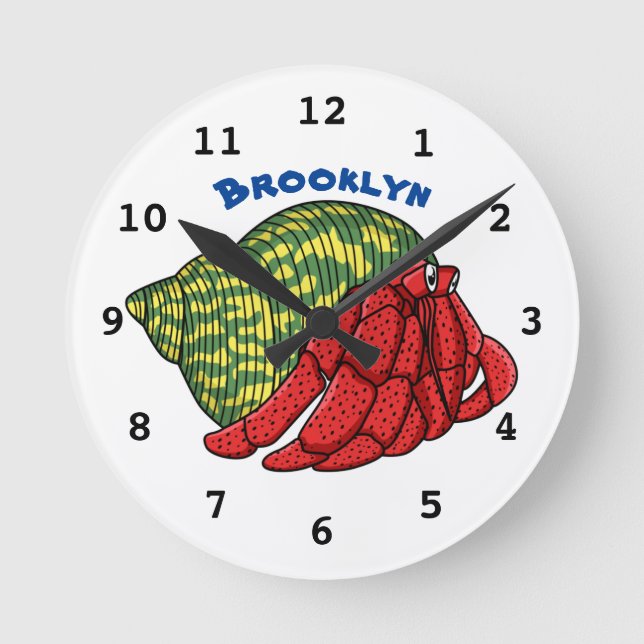 Reloj Redondo Mediano Cute hermit crab cartoon illustration (Anverso)