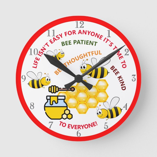 Reloj Redondo Mediano Cute Honey Bee, divertido diseño infantil (Anverso)