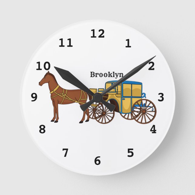 Reloj Redondo Mediano Cute horse and royal carriage illustration (Anverso)