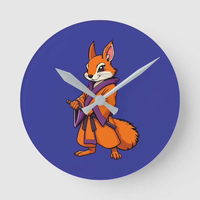Reloj Redondo Mediano Cute Japanese Samurai Squirrel (Anverso)