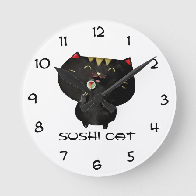 Reloj Redondo Mediano Cute Kawaii Black Sushi Cat (Anverso)