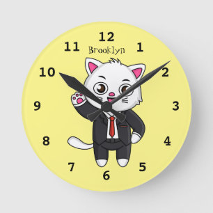 Reloj Redondo Mediano Cute kitten cat in business suit cartoon