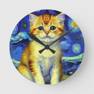 Reloj Redondo Mediano Cute Kitten Starry Night Van Gogh