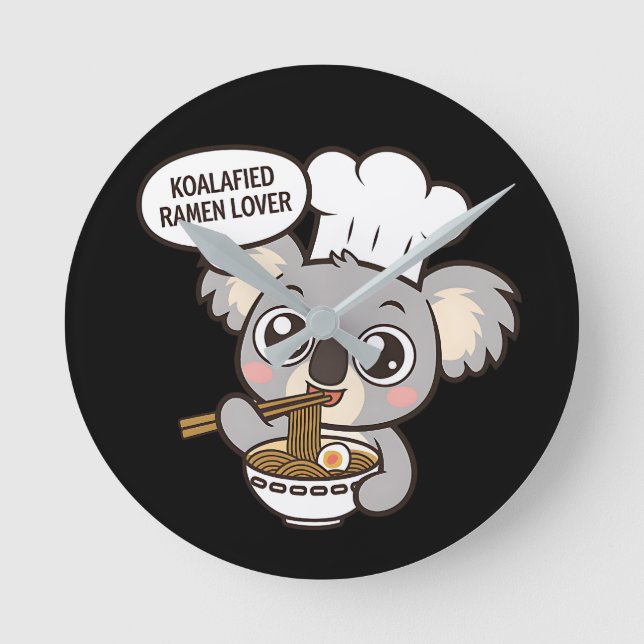 Reloj Redondo Mediano Cute Koala disfrutando de Ramen (Anverso)