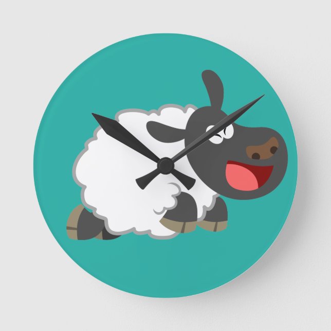 Reloj Redondo Mediano Cute Laughing Cartoon Sheep (Anverso)
