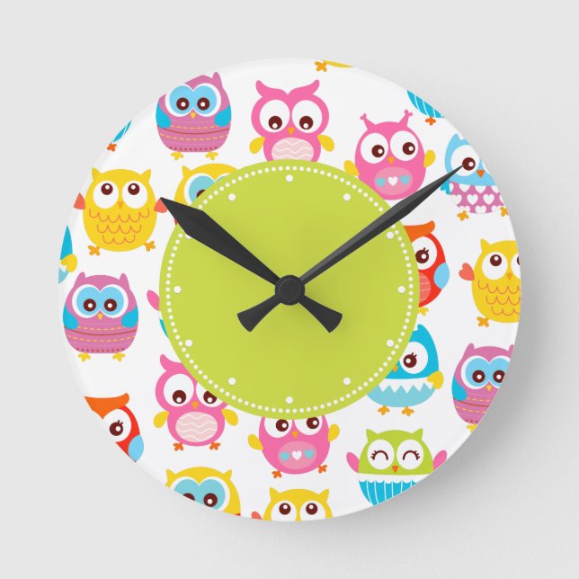 Reloj Redondo Mediano Cute Litte Owls Green Label (Anverso)