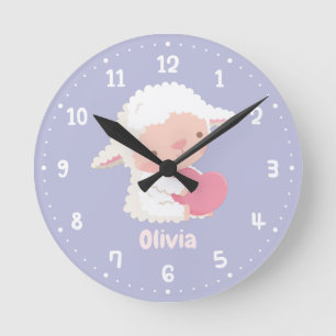 Reloj Redondo Mediano Cute Little Lamb Hugging Heart Decoración para Hab