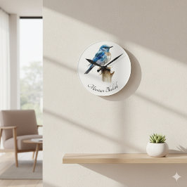 Reloj Redondo Mediano Cute Little Mountain Bluebird Watercolor, personal