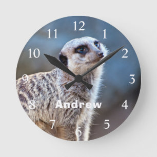 Reloj Redondo Mediano Cute Meerkat Posando Nombre Personalizado