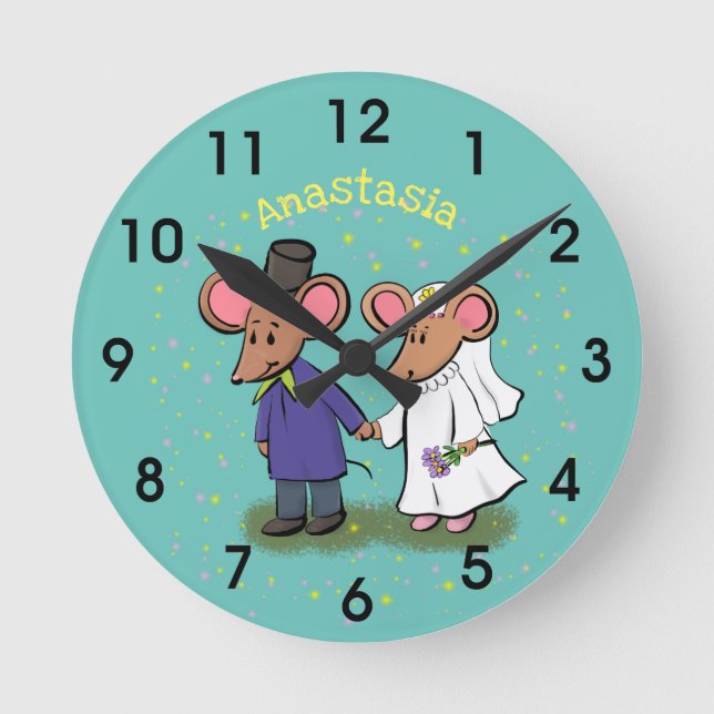 Reloj Redondo Mediano Cute mouse couple cartoon illustration (Anverso)