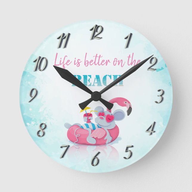 Reloj Redondo Mediano Cute Mouse  Stylish Beach    (Anverso)
