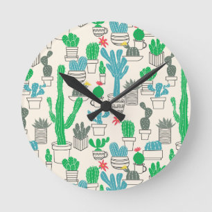 Reloj Redondo Mediano Cute Natural Floral Cacti Pattern