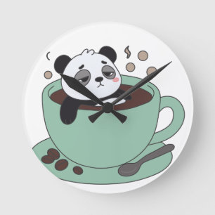 Reloj Redondo Mediano Cute Panda In Coffee Cup Coffee Lover Gift
