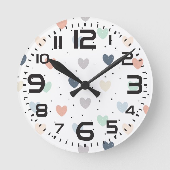 Reloj Redondo Mediano Cute Pastel Hearts Nursery (Anverso)