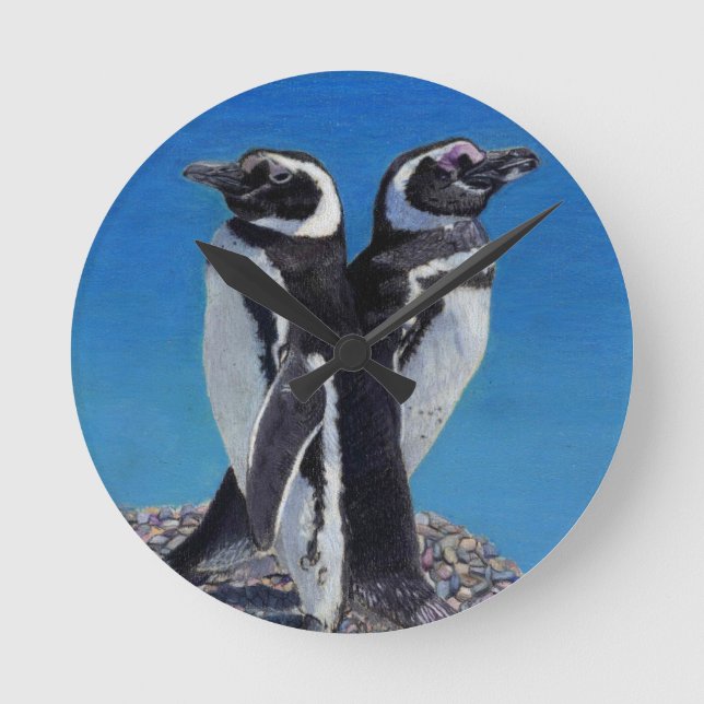 Reloj Redondo Mediano Cute Penguin Art Wall Clock (Anverso)