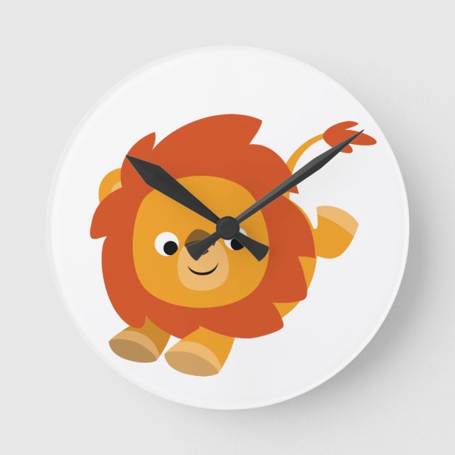 Reloj Redondo Mediano Cute Perky Personalizado Lion Wall Clock (Anverso)