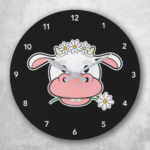 Reloj Redondo Mediano Cute Personalizado Cow   Kawaii Farm Animal