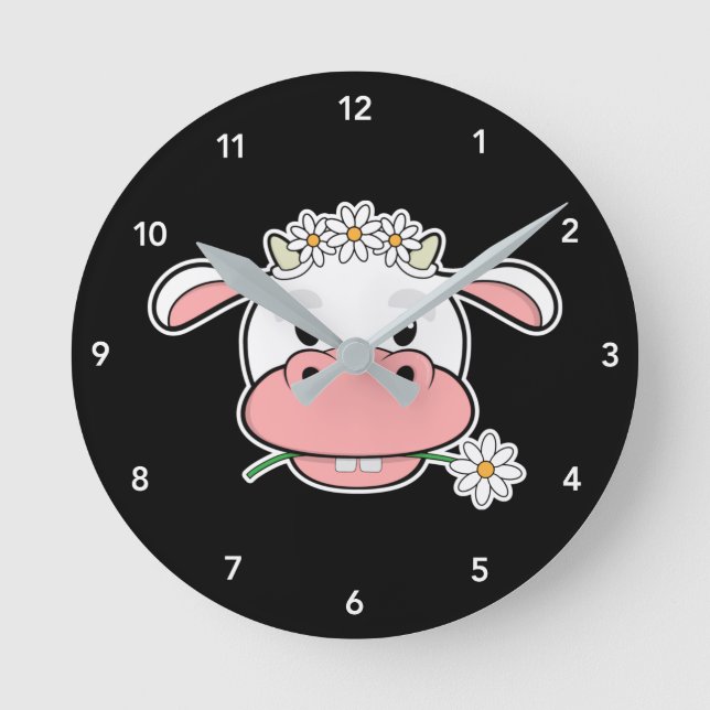 Reloj Redondo Mediano Cute Personalizado Cow | Kawaii Farm Animal (Anverso)