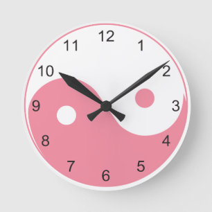 Reloj Redondo Mediano Cute Pink and White Yin and Yang Symbol