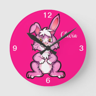 Reloj Redondo Mediano Cute Pink Bunny Kids Wall Clock