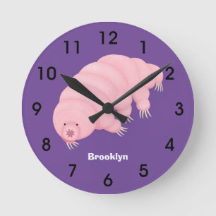 Reloj Redondo Mediano Cute pink tardigrade water bear cartoon
