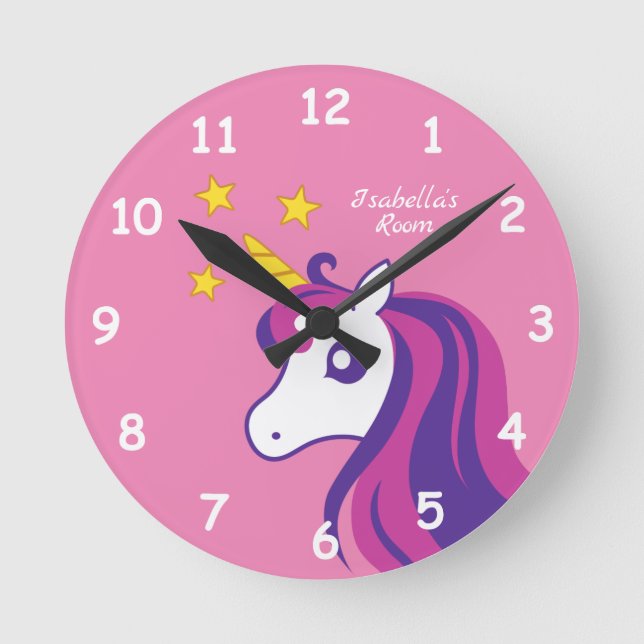 Reloj Redondo Mediano Cute pink unicorn kid's bedroom nursery room (Anverso)