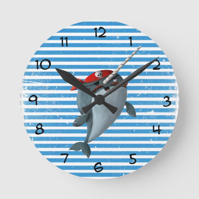 Reloj Redondo Mediano Cute Pirate Narwhal (Anverso)