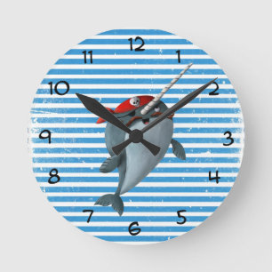 Reloj Redondo Mediano Cute Pirate Narwhal
