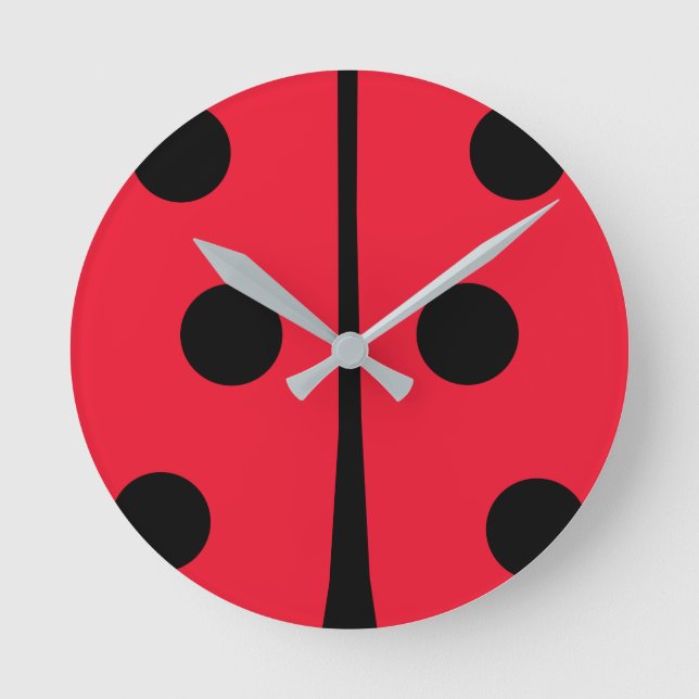 Reloj Redondo Mediano Cute Red Black Ladybug Polka Dots (Anverso)