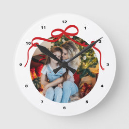 Reloj Redondo Mediano Cute Red Coquette Bow Ribbon Custom Photo Gift
