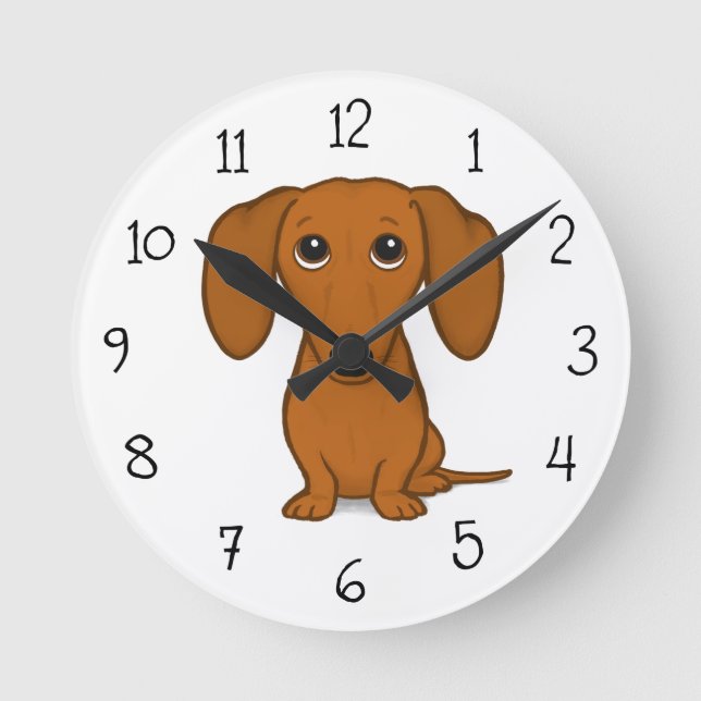 Reloj Redondo Mediano Cute Red Dachshund | Divertido Personalizado Wiene (Anverso)