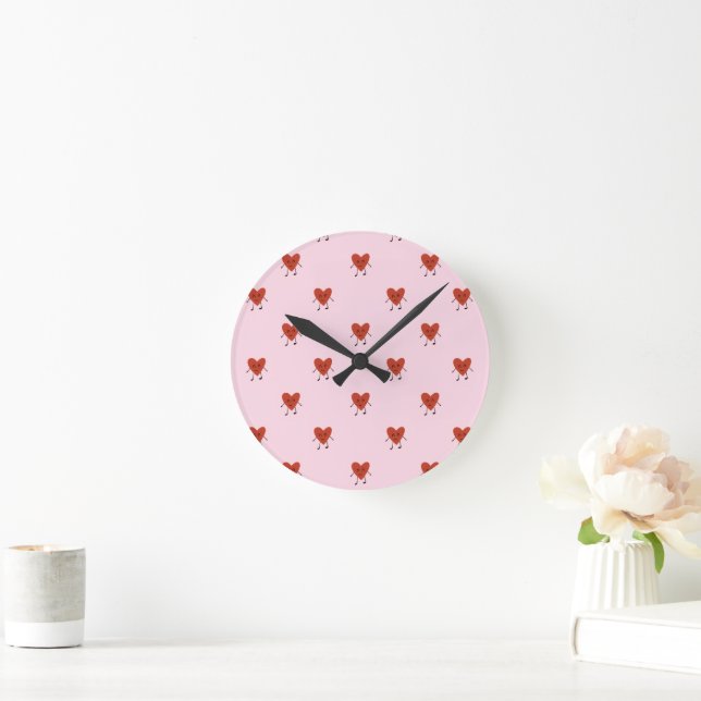 Reloj Redondo Mediano Cute Red Hearts Seamless Love Pattern on Pink (Hogar)