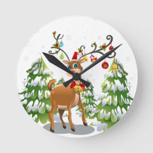 Reloj Redondo Mediano Cute Reindeer in the Snow