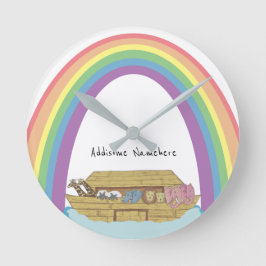 Reloj Redondo Mediano Cute retro Rainbow Noah's Ark on White
