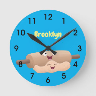 Reloj Redondo Mediano Cute rolling pin and dough pastry baking cartoon