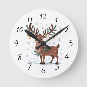 Reloj Redondo Mediano Cute Rudolph con acentos dorados