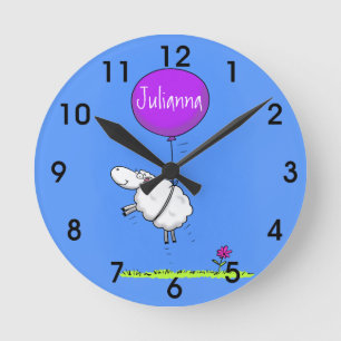 Reloj Redondo Mediano Cute sheep balloon cartoon humor illustration