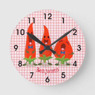 Reloj Redondo Mediano Cute singing chilli peppers cartoon illustration