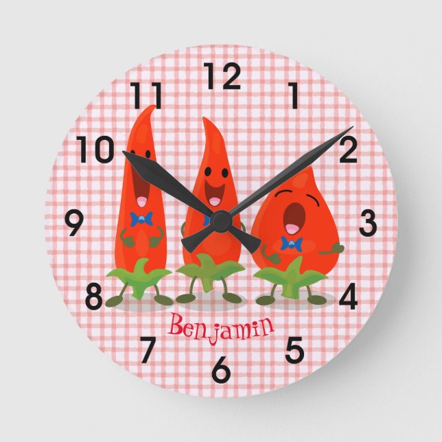 Reloj Redondo Mediano Cute singing chilli peppers cartoon illustration (Anverso)