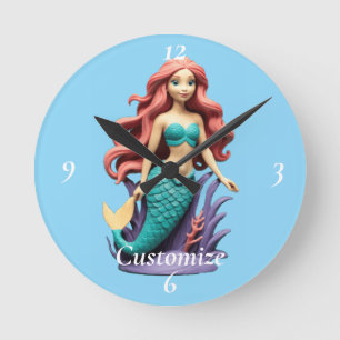 Reloj Redondo Mediano Cute Sirena Pelirroja Thunder_Cove