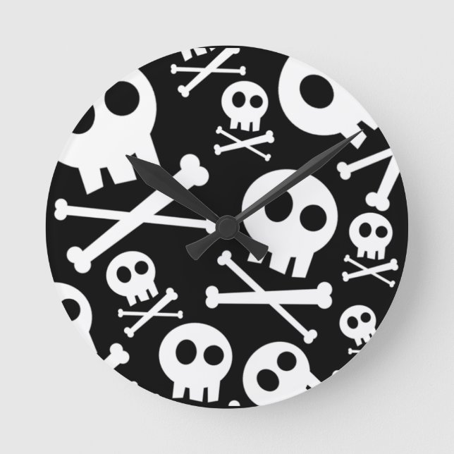 Reloj Redondo Mediano Cute Skull & Crossbones (Anverso)